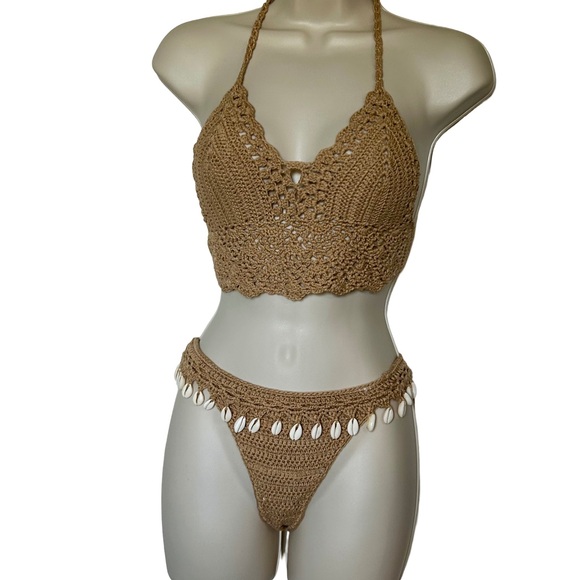 Other - Brown Crochet Bikini Set with Seashell Accents